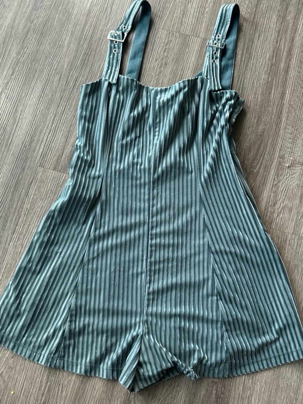 Forever 21 Teal Striped Satin Romper with Adjustable Straps